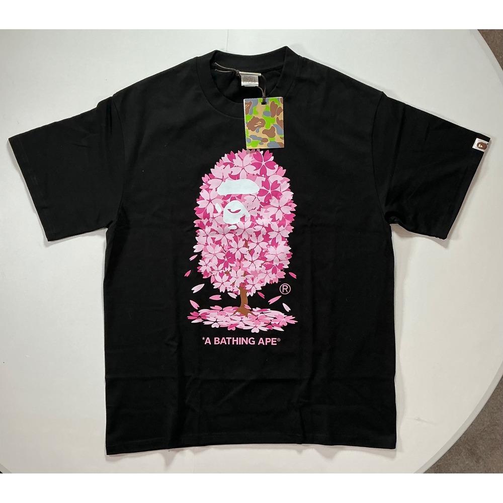 A Bathing Ape T Shirt Sakura Cherry Blossom Ape Head Streetwear Mens L Black